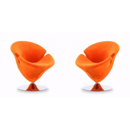 Manhattan Comfort Tulip Swivel Accent Chair in Orange and Polished Chrome (Set of 2) 2-AC029-OR